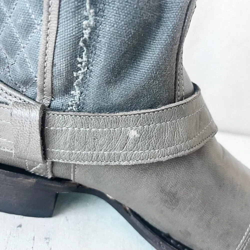Lane Boots Womens Gray Leater Canvas Mid-Calf Western Moto Style Zip Size 7.5
